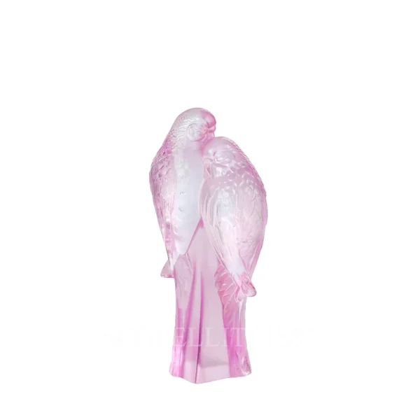 lalique 2 parakeets sculpture pink luster