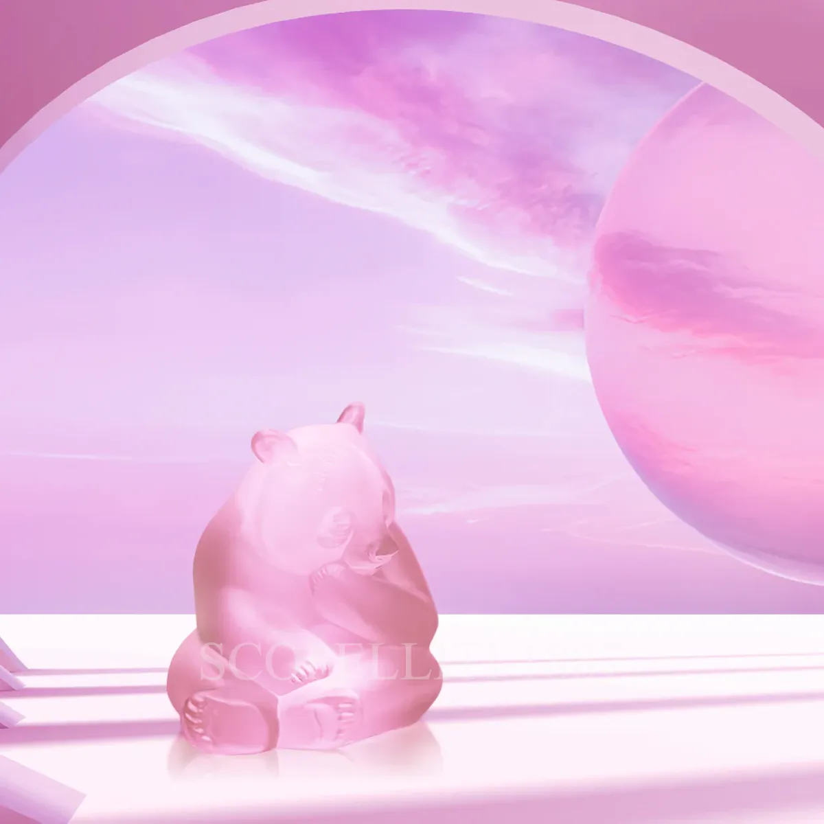 lalique panda sculpture pink luster