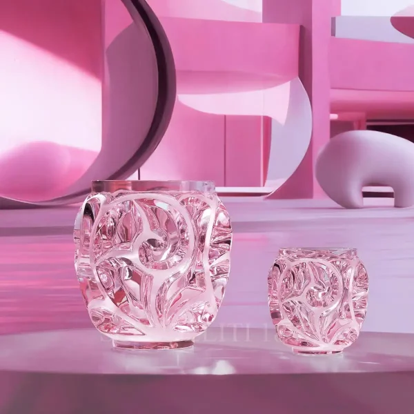 lalique tourbillons vase pink luster small and large