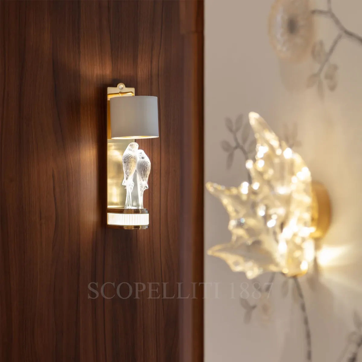 lalique wall sconce 2 perruches gilded