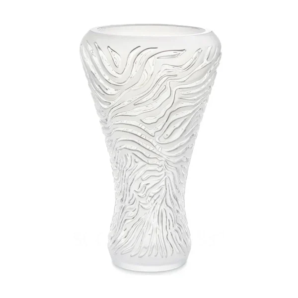 lalique zebre satin relief vase clear crystal