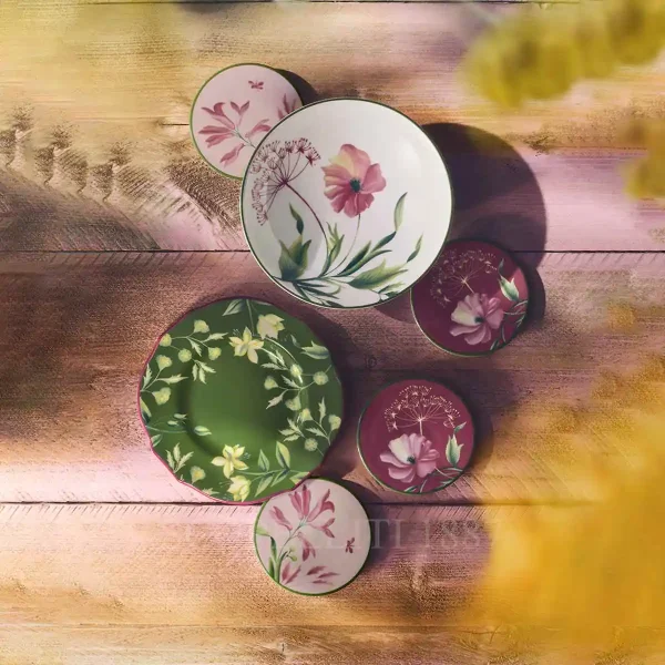 ginori florenza coasters bread plate fruit bowl acanthus green mauve pink