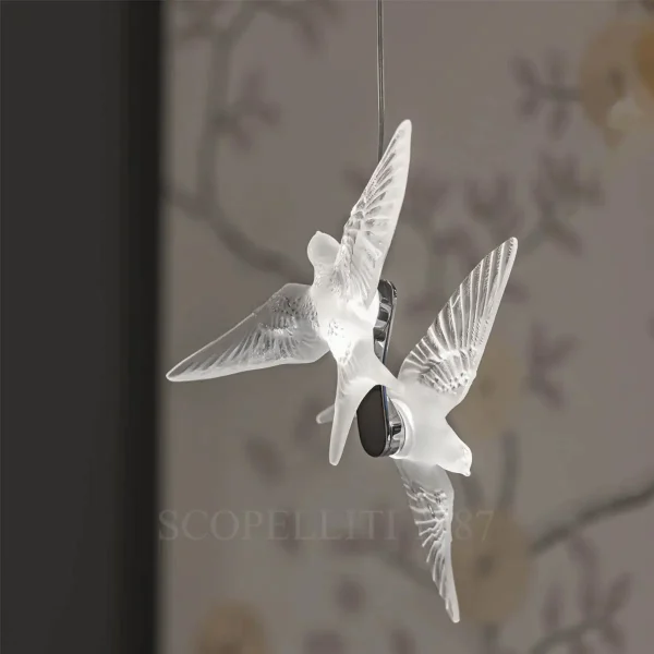 lalique 2 swallows chrome ceiling lamp