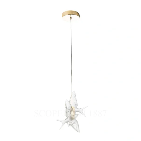lalique 2 swallows ceiling lamp satin gilded