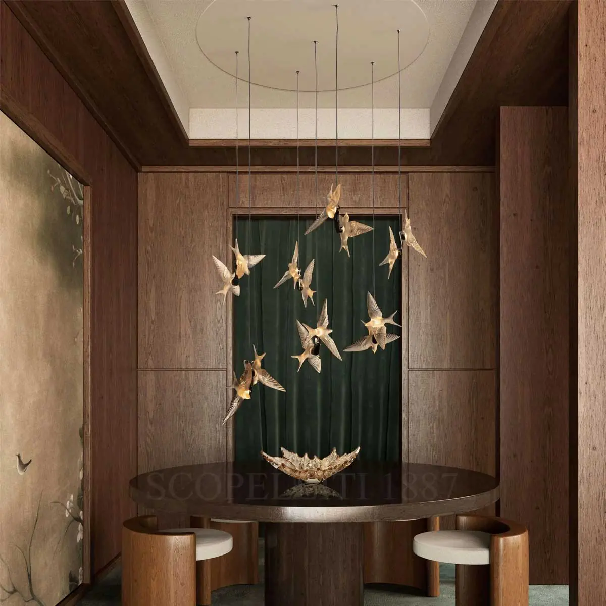 lalique 2 swallows satin gilded ceiling lamps photo