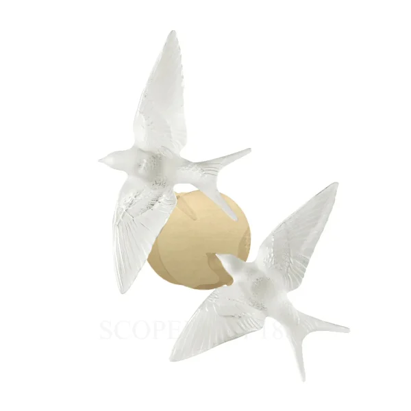 lalique 2 swallows wall sconce satin gilded