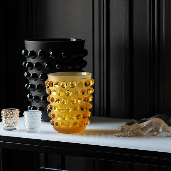 lalique mossi collection vase black and amber