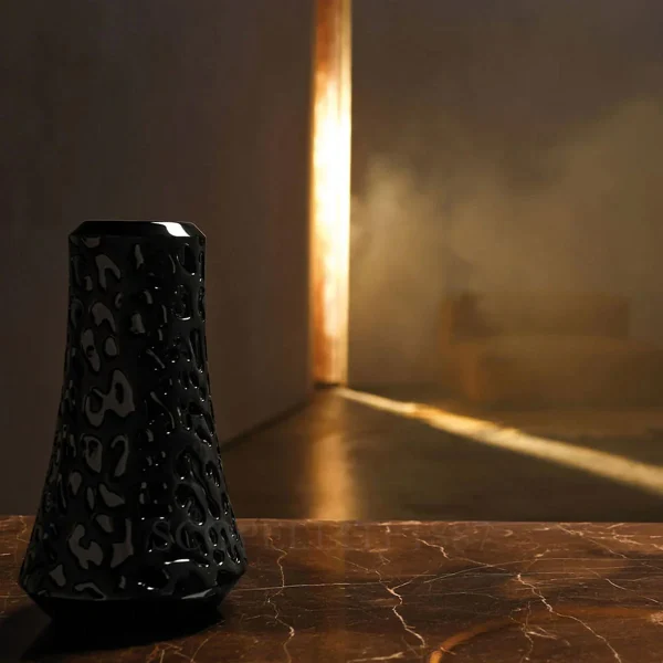 lalique panthere black vase crystal on marble table