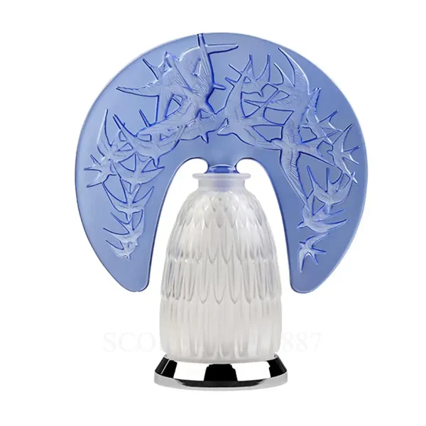 lalique swallows lamp blue in crystal