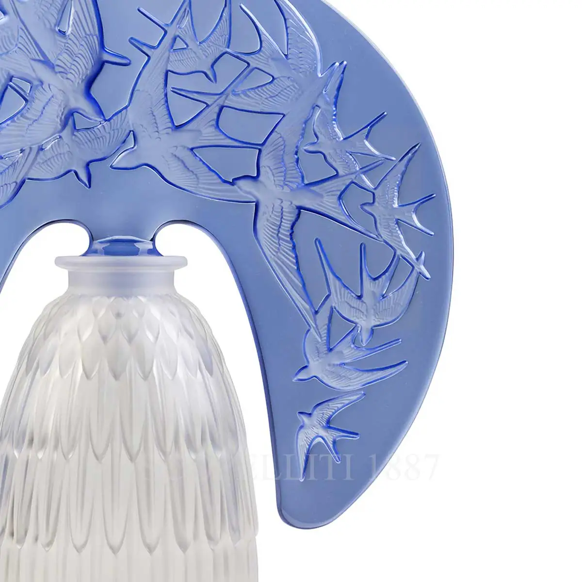 lalique swallows lamp in blue crystal details