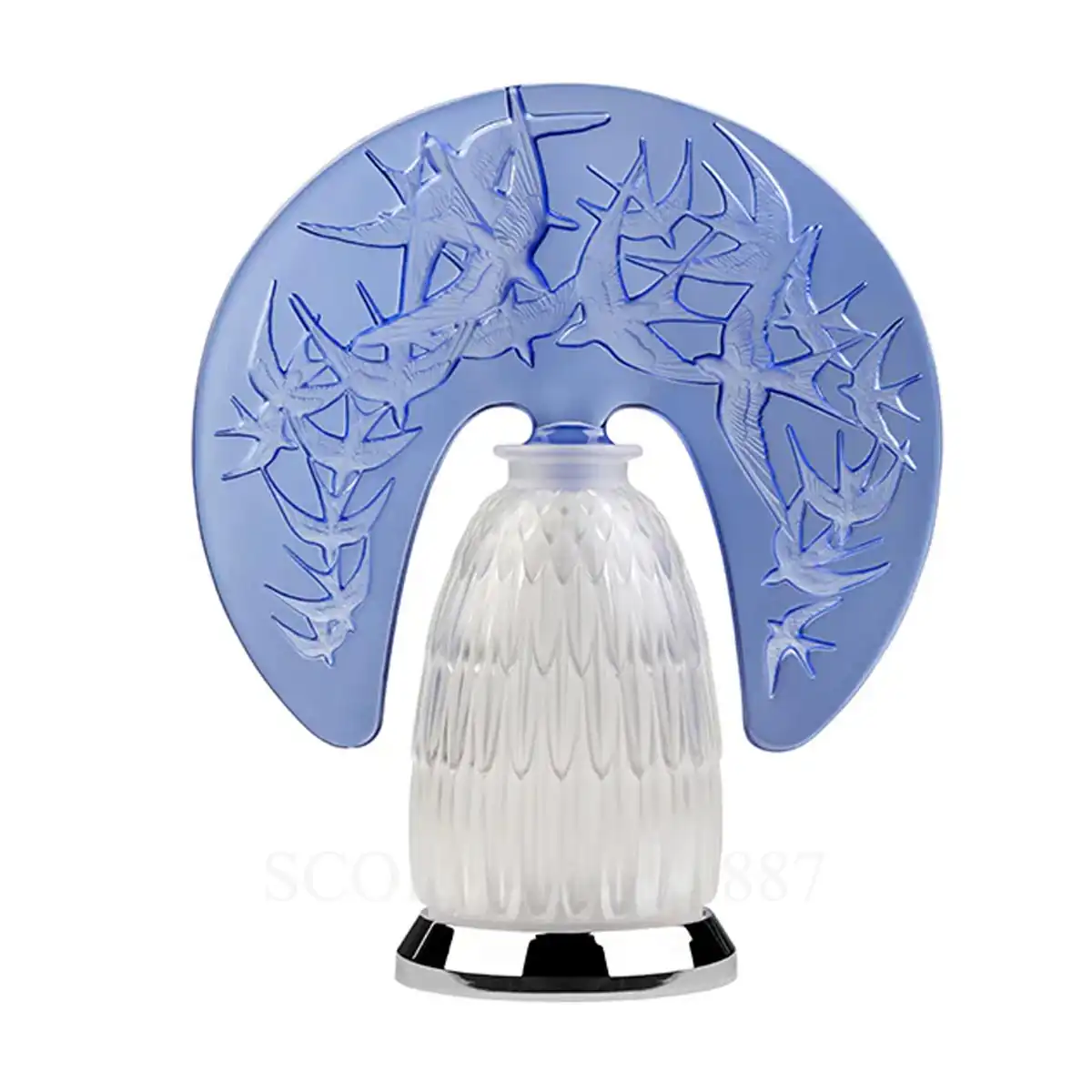 lalique swallows lamp blue in crystal