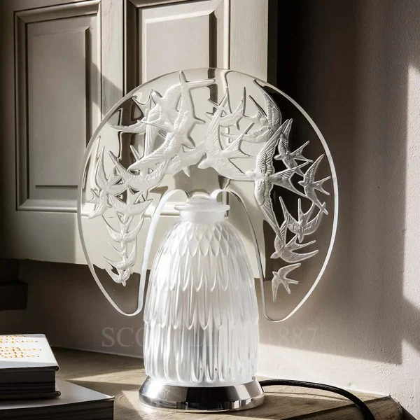 lalique swallows lamp in clear crystal