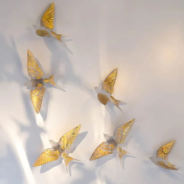 lalique swallows wall sculpture in clear crystal with gold details