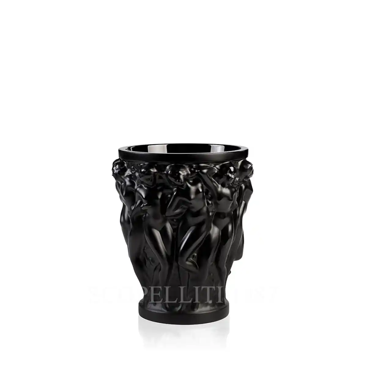 lalique bacchantes vase in black crystal small size