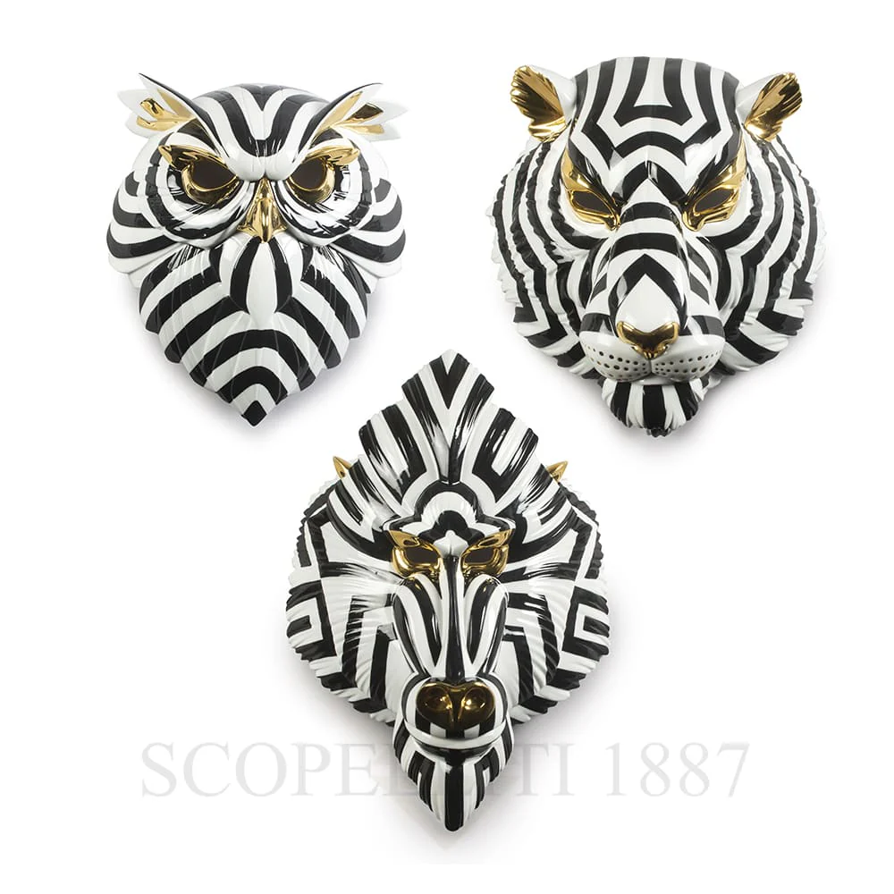 lladro animal mask fierce portraits set of three