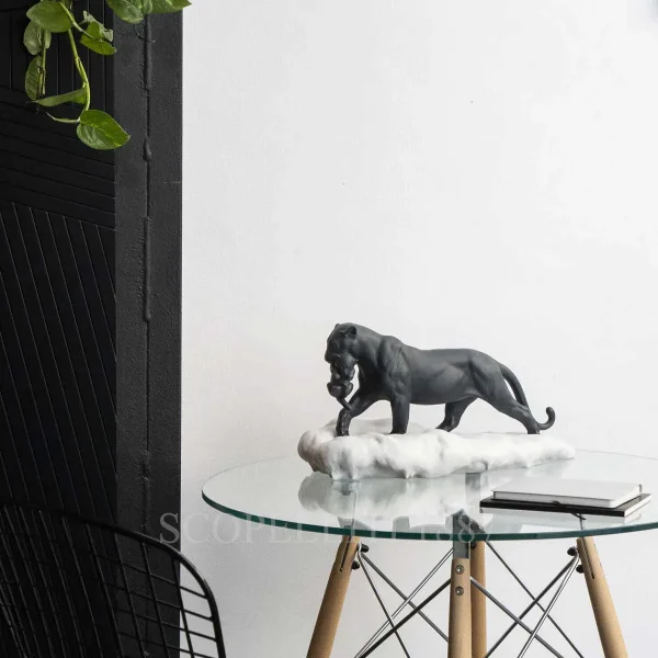lladro black panther with cub figurine
