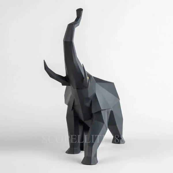 lladro elephant sculpture black matte origami front view