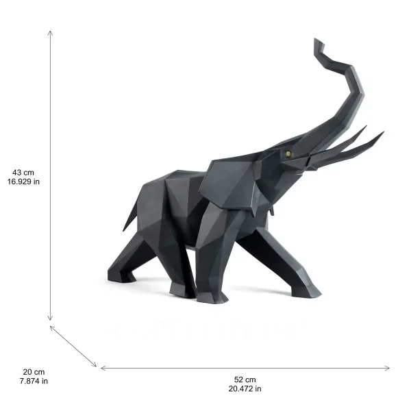lladro elephant sculpture black matte origami measures
