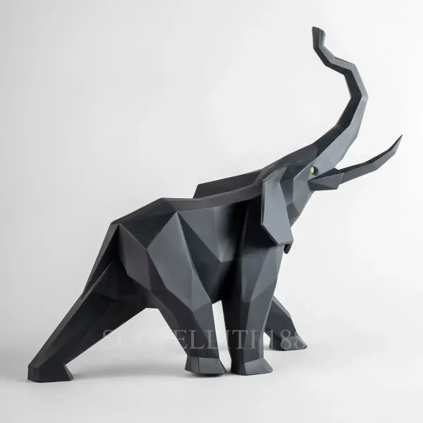 lladro elephant sculpture black matte origami side view