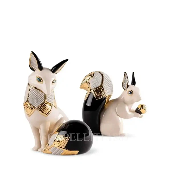 lladro fox and squirrel jewel sculpture set