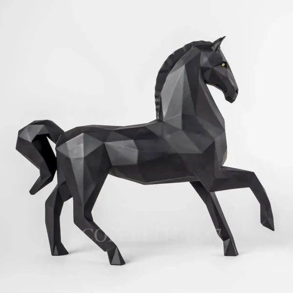 lladro horse sculpture black matte origami side view