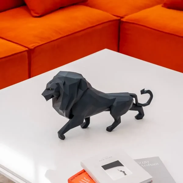 lladro origami lion sculpture matte black porcelain