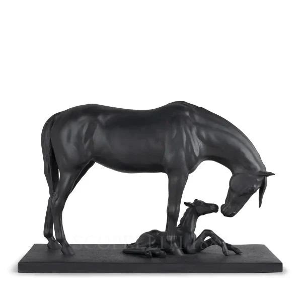 lladro origami mare and foal sculpture matte black