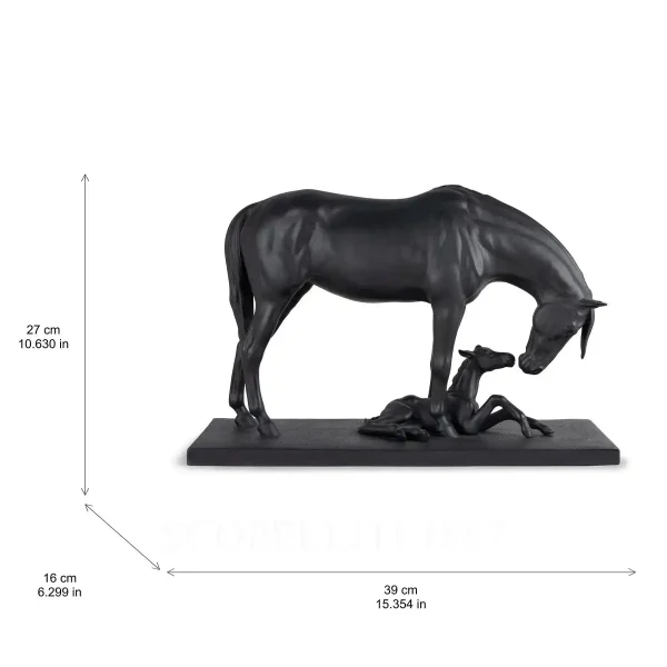 lladro origami mare and foal sculpture matte black measures