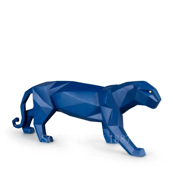 lladro panther figurine blue matte porcelain