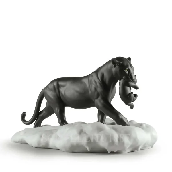 lladro black panther with cub figurine