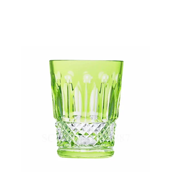 saint louis tommy chartreuse green shot tumbler in hand-cut crystal, part of collectible saint louis glassware