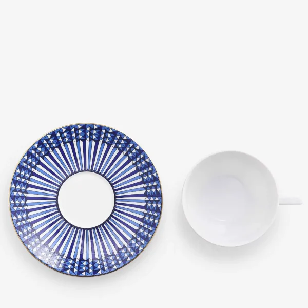 baccarat tea cup and saucer arcadia in blue with gold detaling