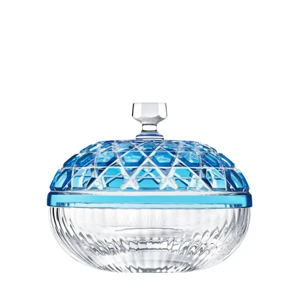 saint louis royal crystal covered bowl light blue