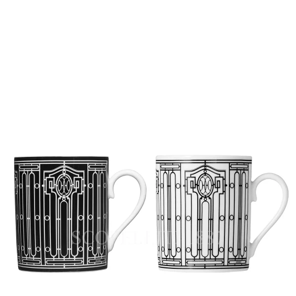 hermes h deco set of 2 mugs black and white