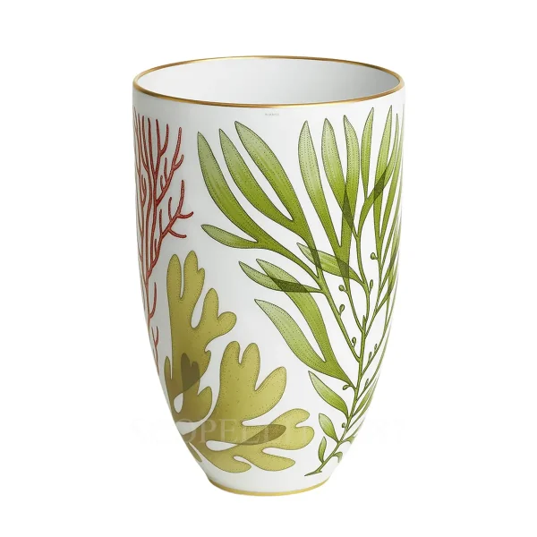 hermes natures marines vase in porcelain with hand-painted gold trim