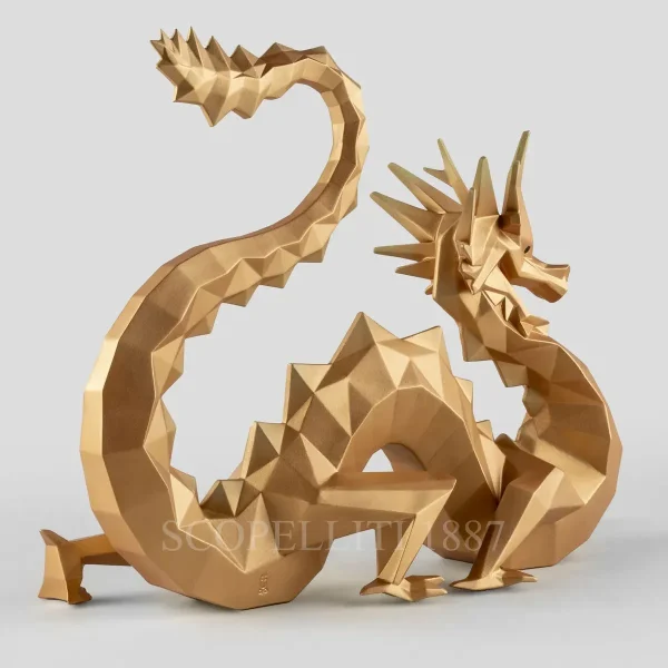 lladró dragon porcelain sculpture golden limited edition