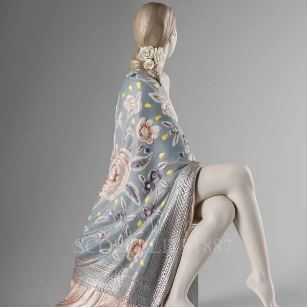 lladró nude with shawl metallic porcelain sculpture