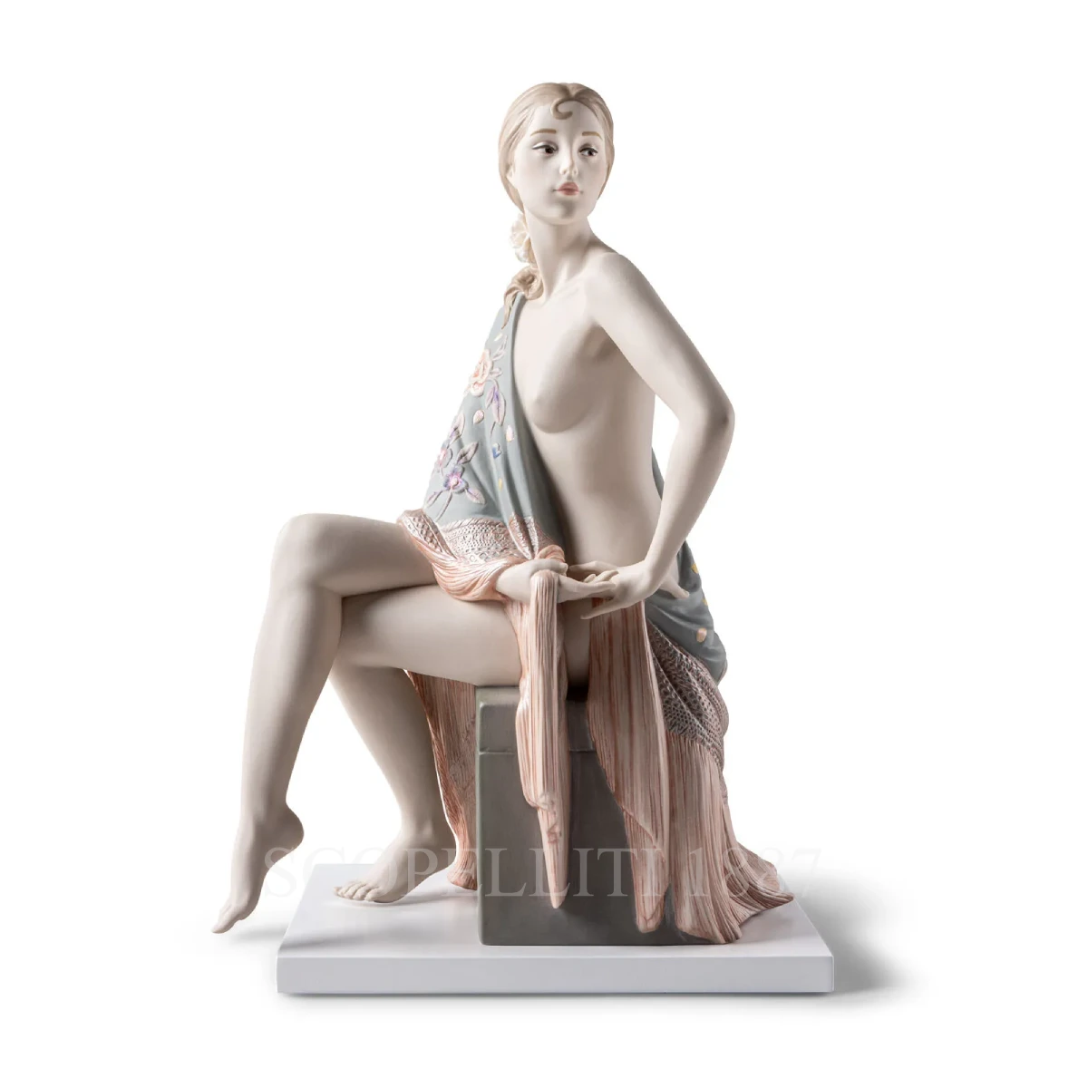 lladró nude with shawl metallic porcelain sculpture