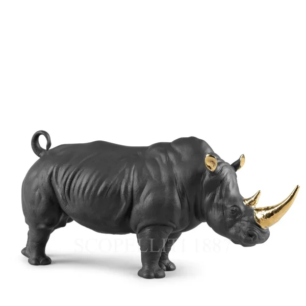 lladró rhino porcelain sculpture limited edition black gold