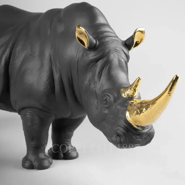 lladro rhino sculpture black gold