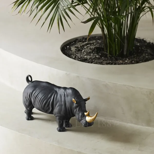 lladro rhino sculpture black gold