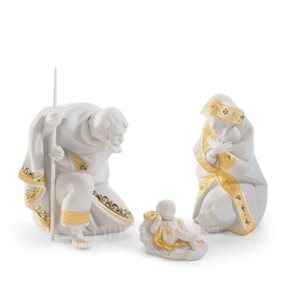 lladró porcelain nativity figurine set silent night golden lustre