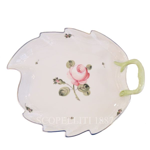 herend handpainted porcelain viennese rose platinum leaf dish